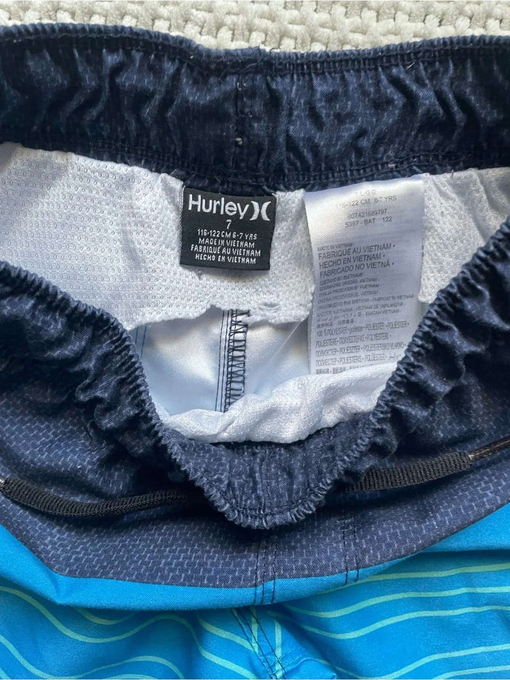 Hurley Boys' Blue Gradient Swim Set with White (Shark Graphic) Rash Guard